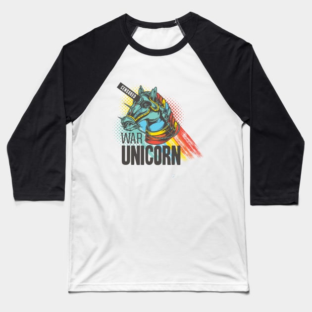 War Unicorn Zombie Horse Sarcasm Censored Art Baseball T-Shirt by XOZ